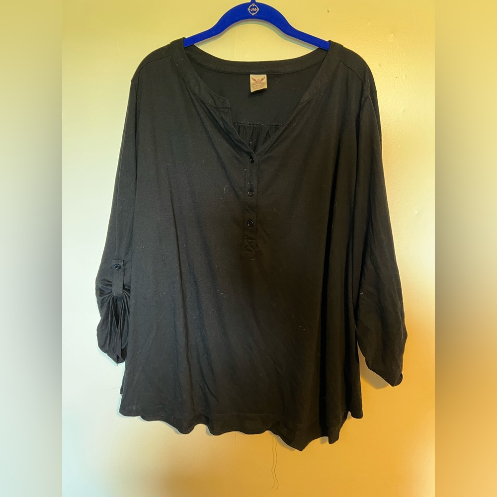 Faded Glory Black 3/4 Sleeve Relaxed Blouse